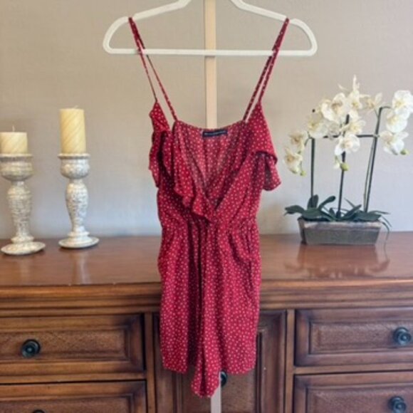 Brandy Melville Red Polka Dot Ruffle Romper One Size NWOT - Picture 2 of 5